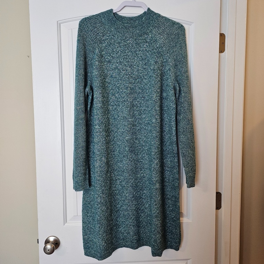 Talbots Sweater Dress Womens XL Green Marled Mock Neck Long Sleeve Knit NWT